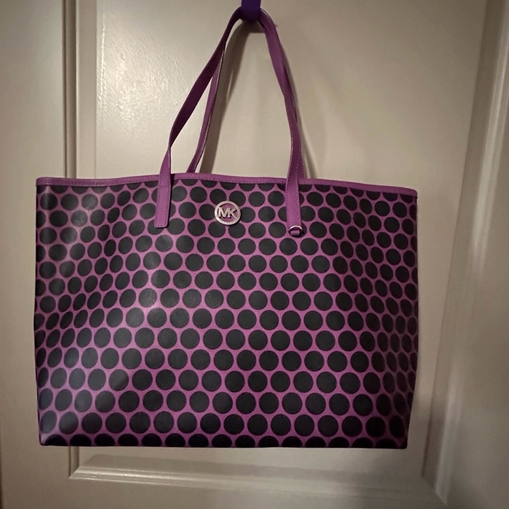 Michael Kors Black and Purple Dot Tote